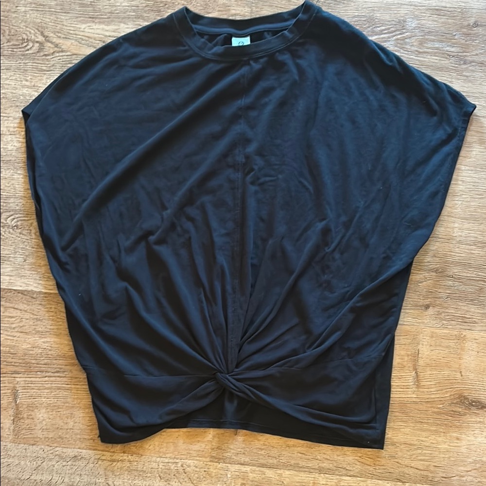 Mono B Black Relaxed Tie Front Short Sleeve Tee